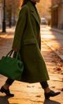 Oversized Green Wool Blend Winter Peacoat for Women