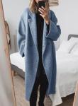 Chouyatou Women's Long Blue Wool Trench Coat