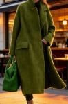 Oversized Green Wool Blend Winter Peacoat for Women