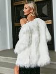 Fluffy White Faux Fur Long Sleeve Coat