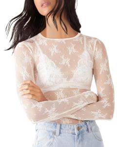 Sheer Mesh Long Sleeve Top for Women