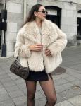 Flygo Women's Beige Faux Fur Winter Coat