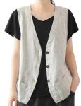 Beige Linen Sleeveless Blazer Vest for Women