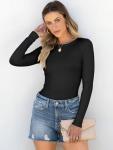 ANRABESS Women’s Rib Knit Long Sleeve Tee Black
