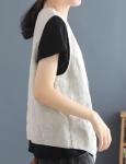 Beige Linen Sleeveless Blazer Vest for Women