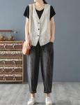 Beige Linen Sleeveless Blazer Vest for Women