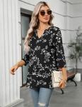 Women's Floral V-Neck Tunic with 3/4 Sleeves