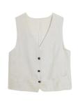 Beige Linen Sleeveless Blazer Vest for Women