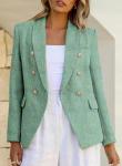 Green Tweed Double Breasted Women's Blazer Jacket