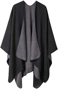 Oversized Black Shawl Poncho Cardigan for Women