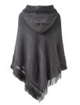 Grey Hooded Cape Poncho with Fringed Hem
