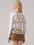 Mesh Boat Neck Long Sleeve Sheer Lace Top
