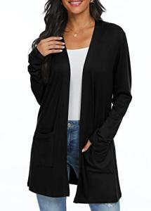 Lightweight Black Open Front Cardigan with Pockets