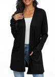 Lightweight Black Open Front Cardigan with Pockets
