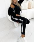 Chic Three-Piece Striped Tracksuit with Bomber Jacket