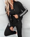 Chic Three-Piece Striped Tracksuit with Bomber Jacket