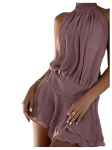 Dusty Pink Halter Backless Mini Dress for Summer