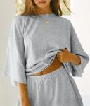 Womens Oversized Pajama Set with Elastic Waist Shorts