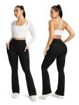 Womens High Waisted Flared Yoga Pants with Pockets