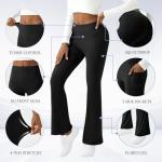 COPYLEAF Womens Yoga Pants with Pockets High Waisted Flare Leggings Bell Bottom Yoga Dress Pants Seamless Bootcut Pants(Black M)