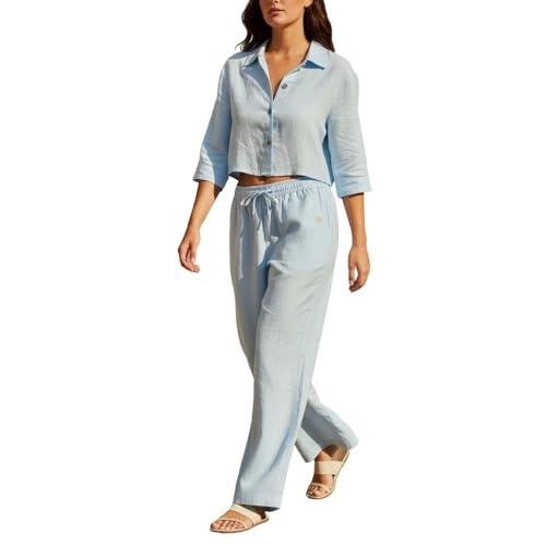 YUSHE Women's 3 Piece Linen Lounge Set