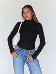 Chic Women's Long Sleeve Turtleneck Top in Black