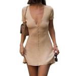 Sexy Deep V Neck Button Front Mini Dress