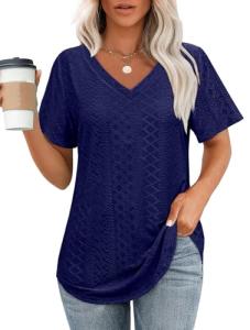 OFEEFAN V Neck Loose Summer Tunic Tops for Women