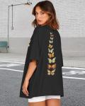 Butterfly Print Oversized Graphic Tee for Women