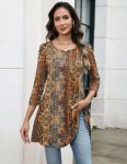 Zeagoo Boho Round Neck 3/4 Sleeve Tops