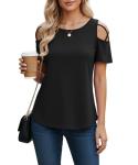 Cold Shoulder Short Sleeve Top for Women, Black