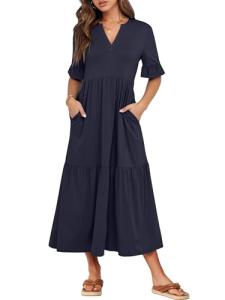 ANRABESS Women's Navy Blue Ruffle Maxi Dress