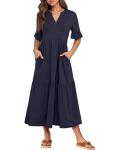 ANRABESS Women's Navy Blue Ruffle Maxi Dress