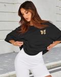 Butterfly Print Oversized Graphic Tee for Women