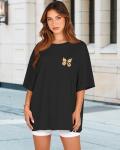Butterfly Print Oversized Graphic Tee for Women