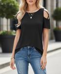 Cold Shoulder Short Sleeve Top for Women, Black