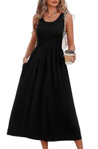 WIHOLL Black Sleeveless Flowy Midi Maxi Dress
