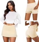 Light Yellow Mid-Waist Mini Skort with Split
