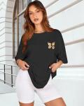 Butterfly Print Oversized Graphic Tee for Women