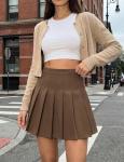 Women's A-Line Pleated Mini Skirt in Brown