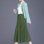 Green Pleated Midi Skirt for Women