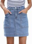 High Waisted Denim Mini Skirt with Pockets