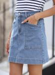 High Waisted Denim Mini Skirt with Pockets