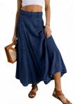 Vintage Flowy Denim Skirt for Women, Blue