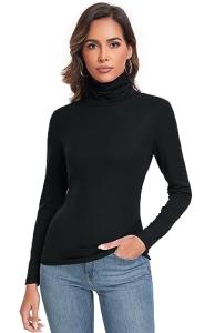 Black Long Sleeve Mock Neck Active Shirt for Women
