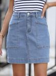 High Waisted Denim Mini Skirt with Pockets