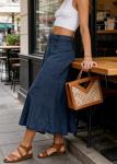 Vintage Flowy Denim Skirt for Women, Blue