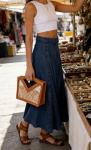 Vintage Flowy Denim Skirt for Women, Blue