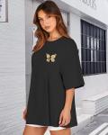Butterfly Print Oversized Graphic Tee for Women