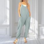 V Neck Sleeveless Loose Fit Jumpsuit with Pockets